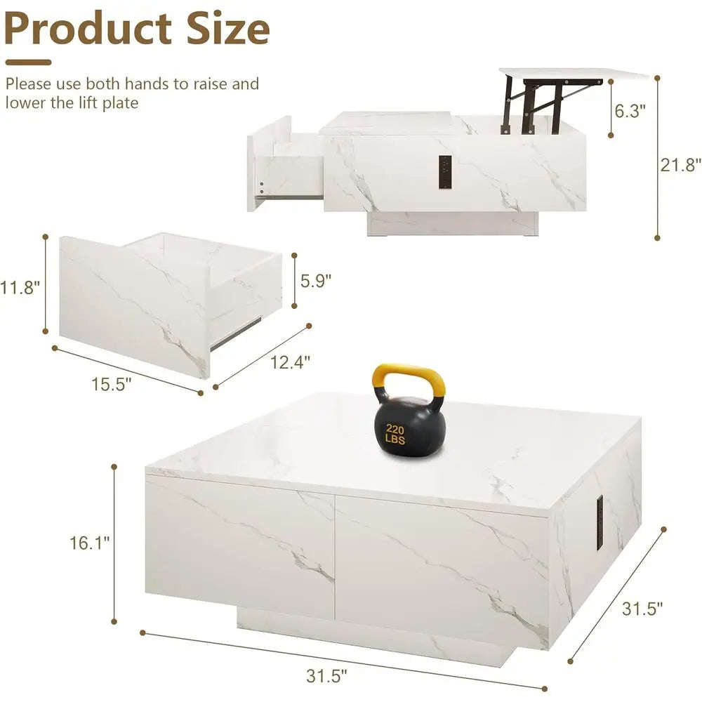 Lift Top Coffee Table With Hidden Storage And Drawers