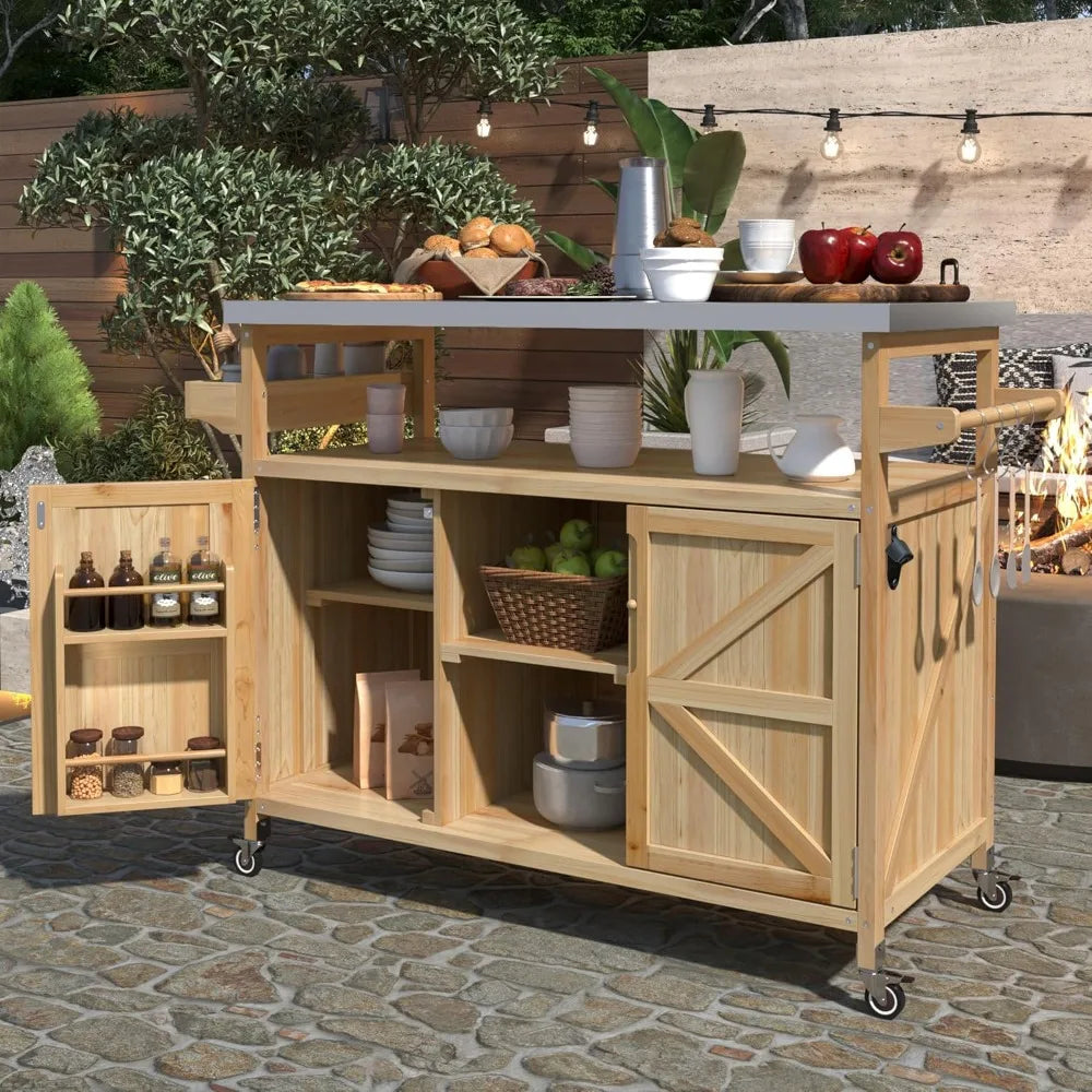 DAFIFY Grill Cart With Stainless Steel Tabletop Outdoor Lockable Storage