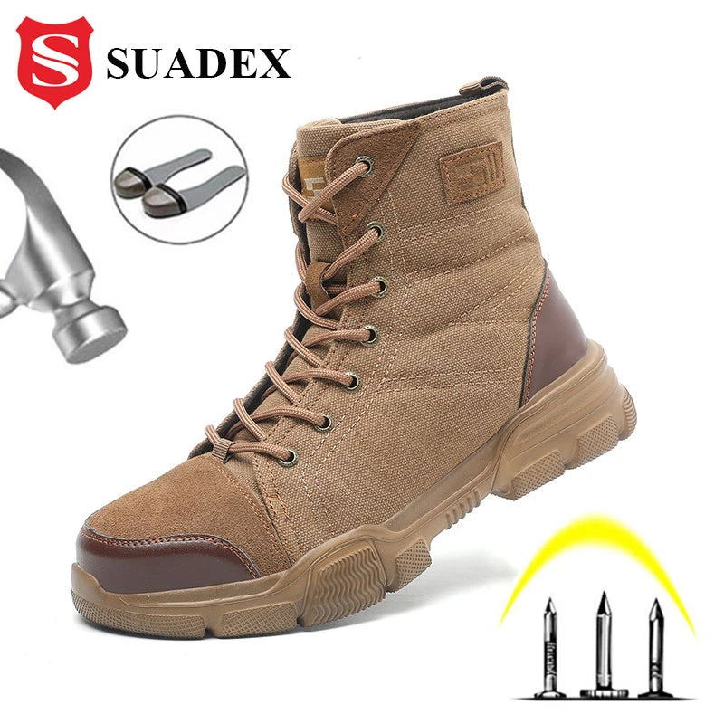SUADEX Steel Toe Work Boots For Men Indestructible Desert Safety Boots