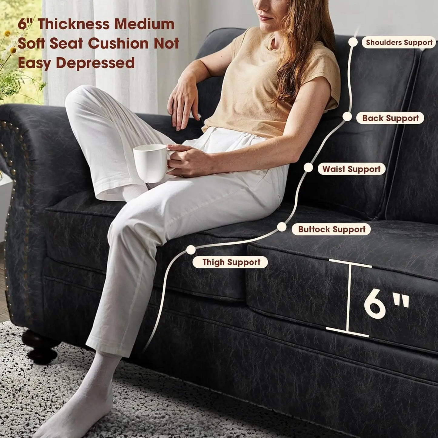 Mid-Century Sofa Set With Rivet Detailing For Living Room