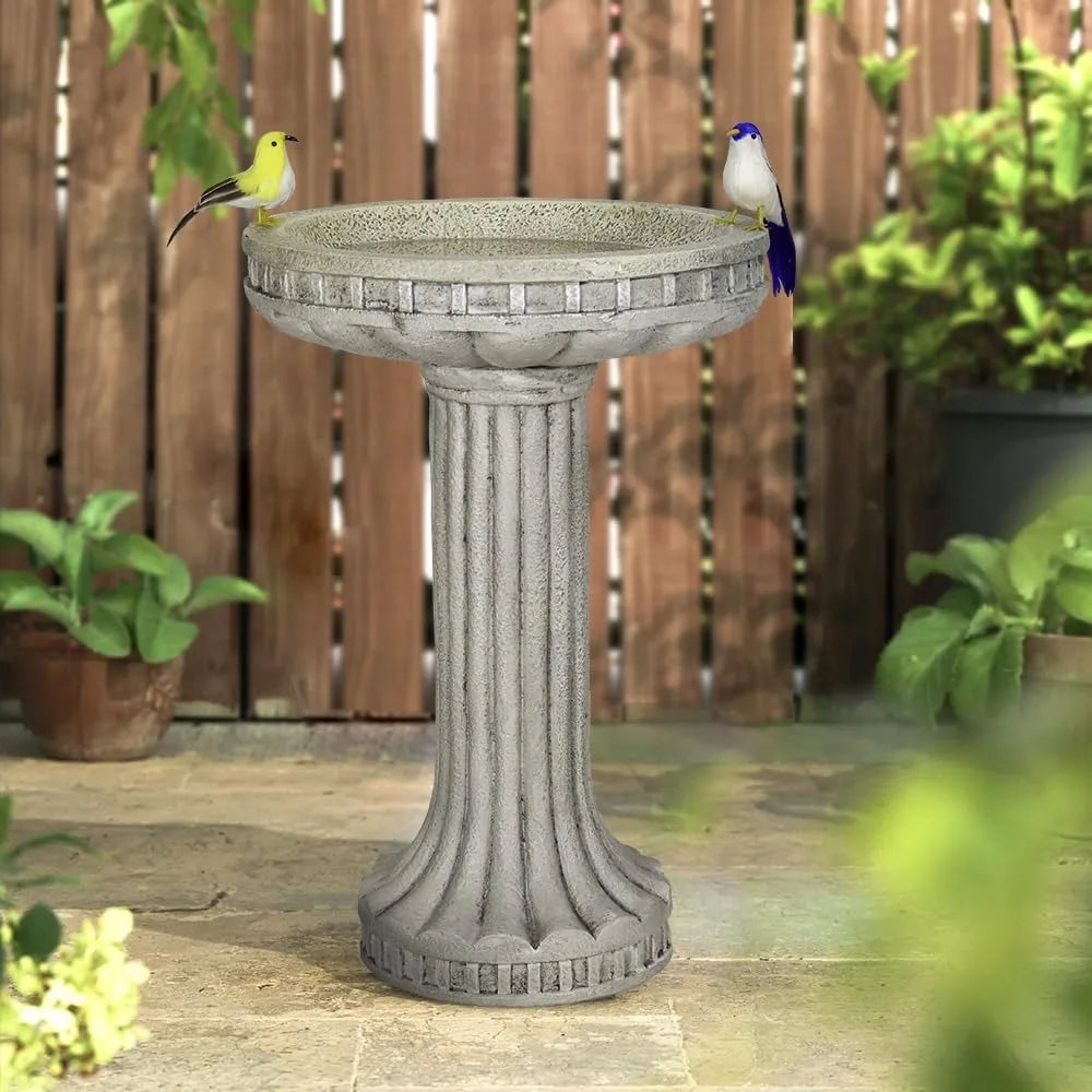 Outdoor Fibre Reinforced Concrete Bird Bath With Modern Pedestal