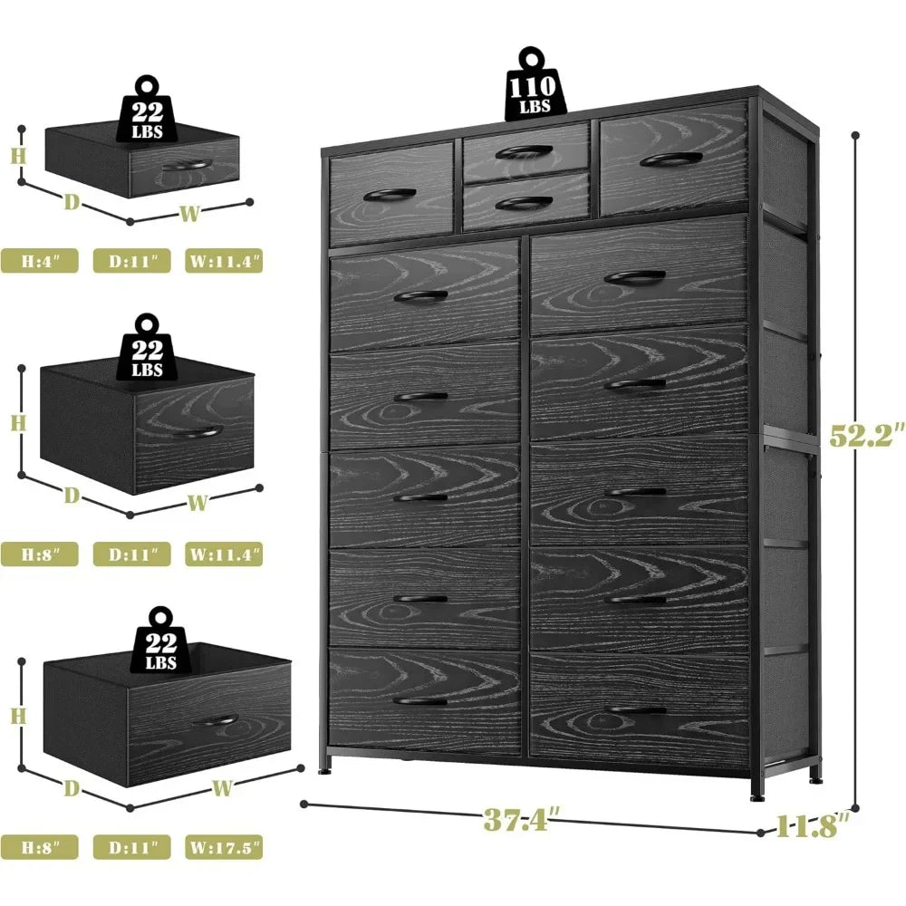 YQXH Tall Dresser With 14 Drawers Metal Frame Wood Top
