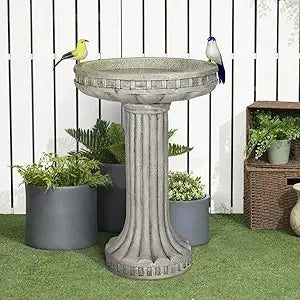 Outdoor Fibre Reinforced Concrete Bird Bath With Modern Pedestal