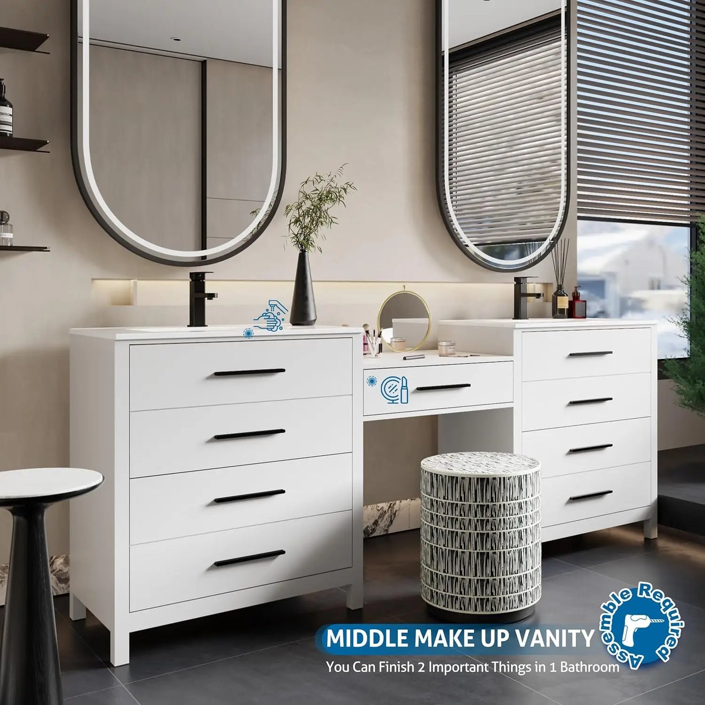 Modern Bathroom Vanity Sink Combo With Makeup Desk And Basins