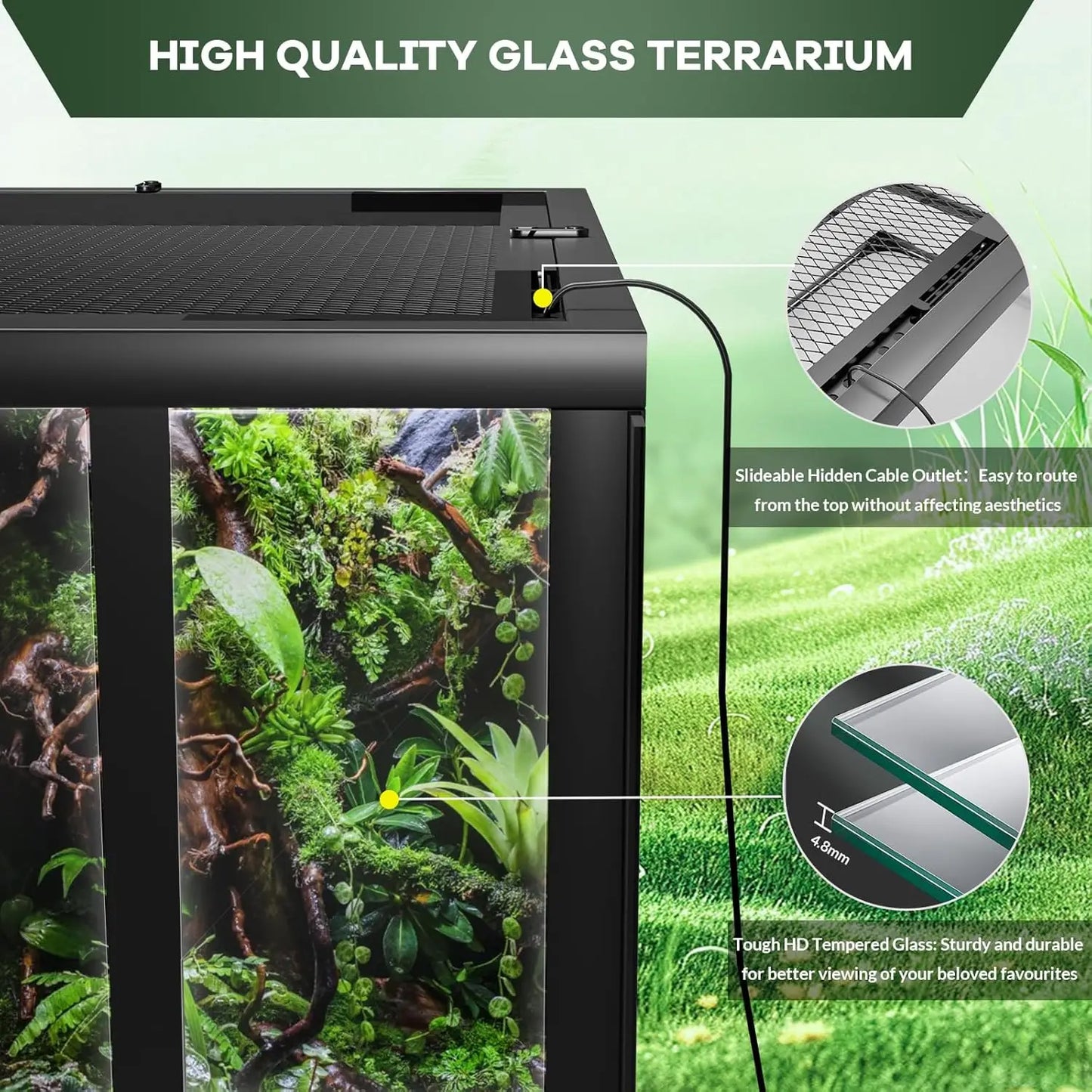 HiMISSH Reptile Glass Terrarium With Top And Side Screen Ventilation
