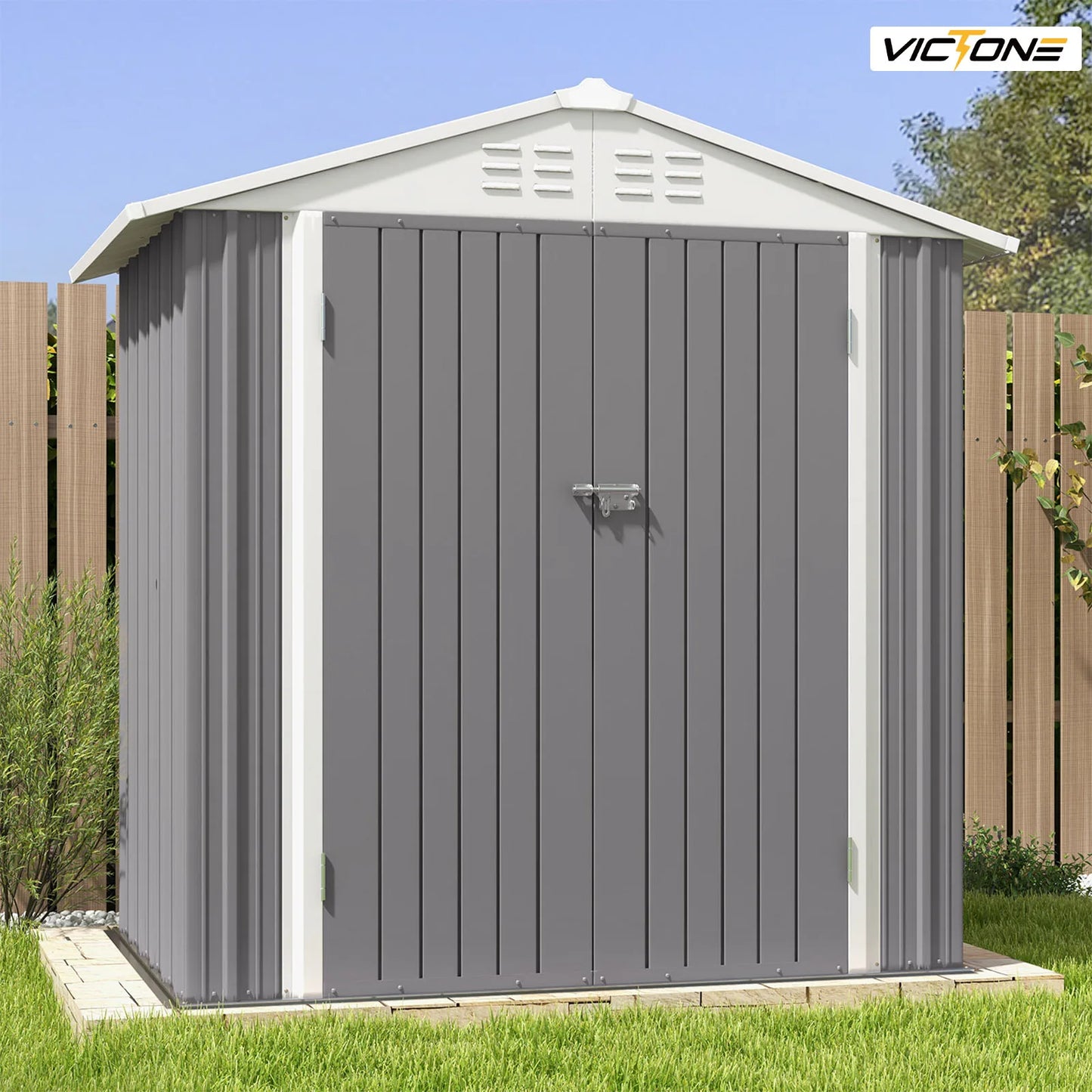 Victone Metal Outdoor Storage Shed With Door Lock For Backyard