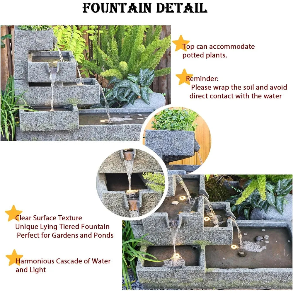 Tankana Tiered Outdoor Water Fountain With LED Cascade