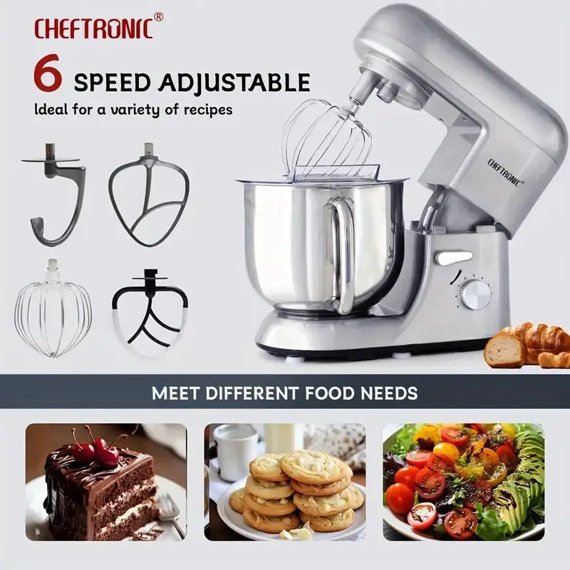 Cheftronic 6-Speed Tilt-Head Stand Mixer Stainless Steel Bowl