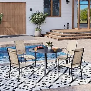 All-Weather Rattan Patio Dining Set With Wood Table Top And Cushions