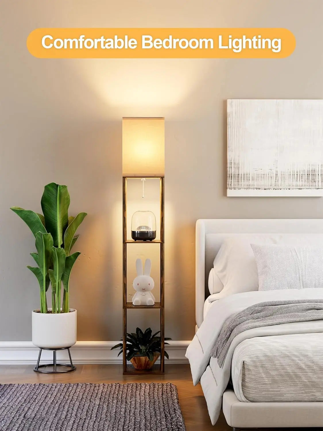 Corner Floor Lamp With 3 Shelves And Adjustable LED Light