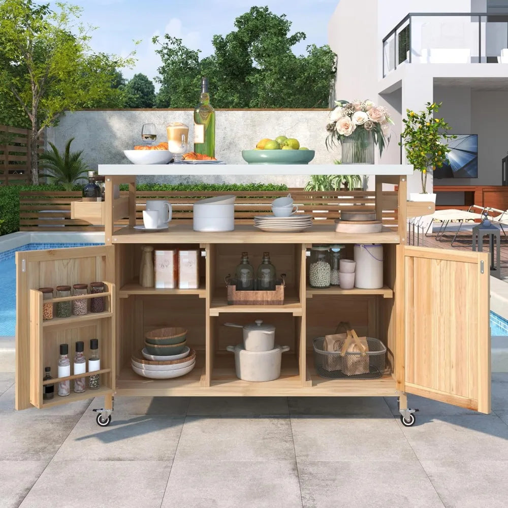 DAFIFY Grill Cart With Stainless Steel Tabletop Outdoor Lockable Storage