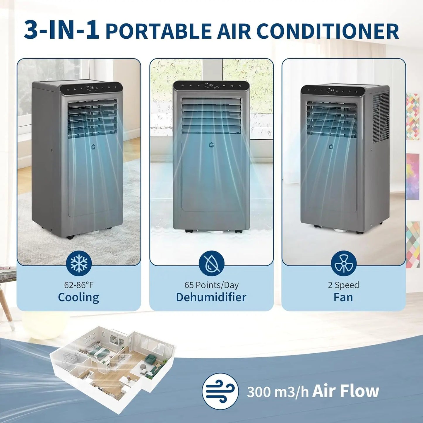 Adoolla Portable Air Conditioner 10000 BTU ASHRAE 6000 BTU DOE