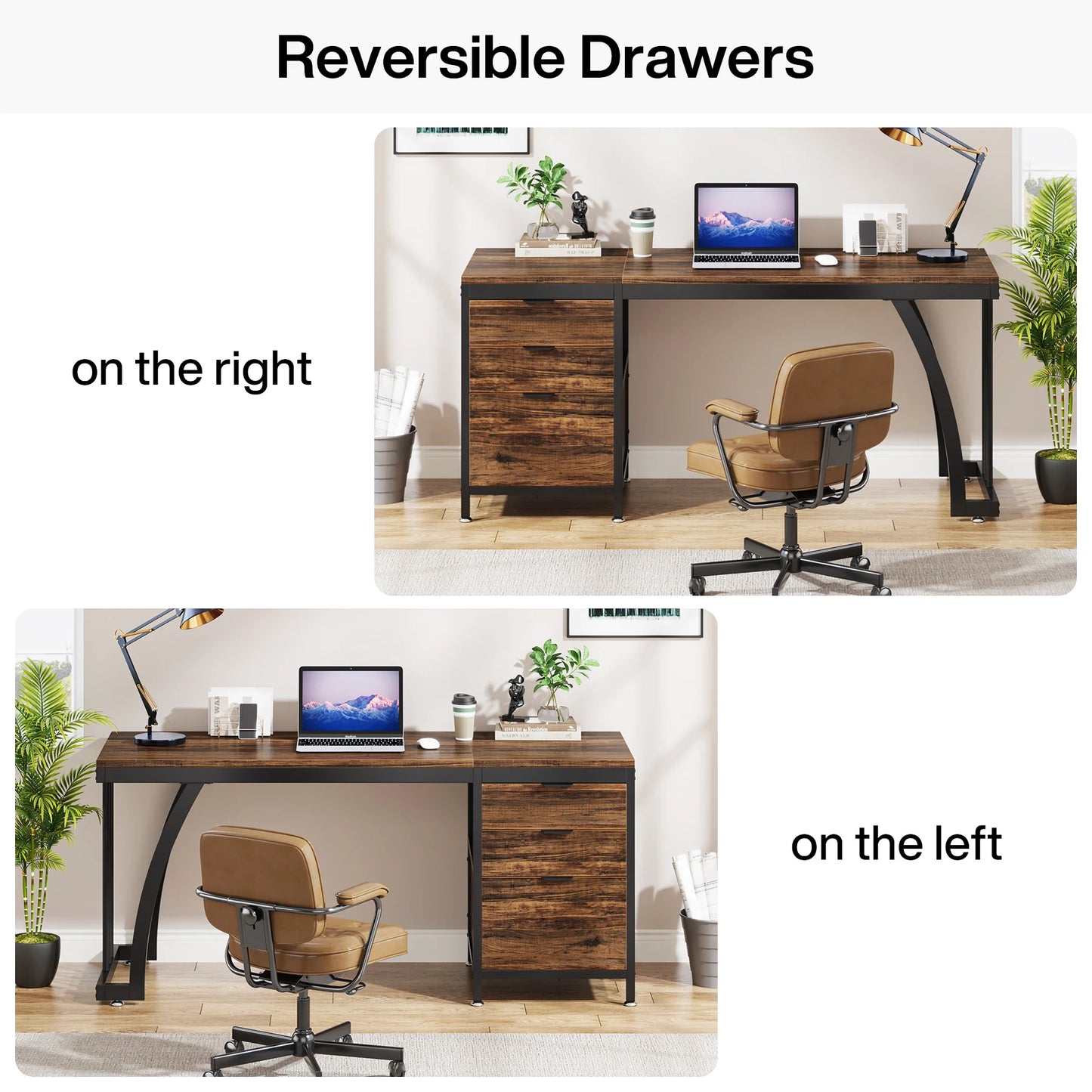 Tribesigns Computer Desk With Three Drawer Reversible Design For Study