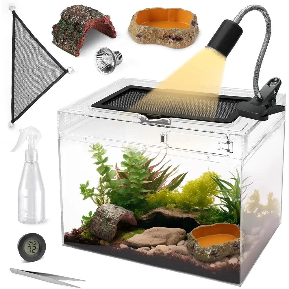 Terrarium Starter Kit For Reptiles With Mesh Top And Lockable Doors