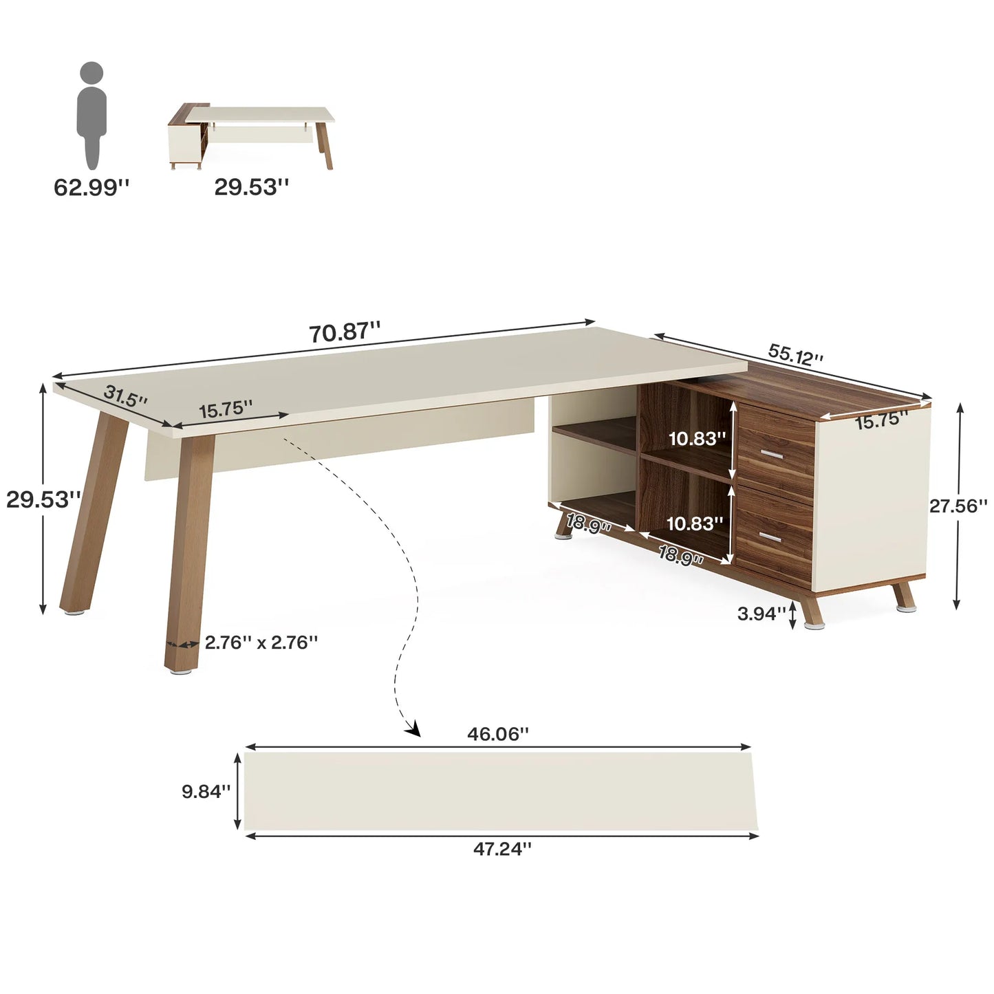 Tribesigns Executive L Shaped Desk With Cabinet And Storage