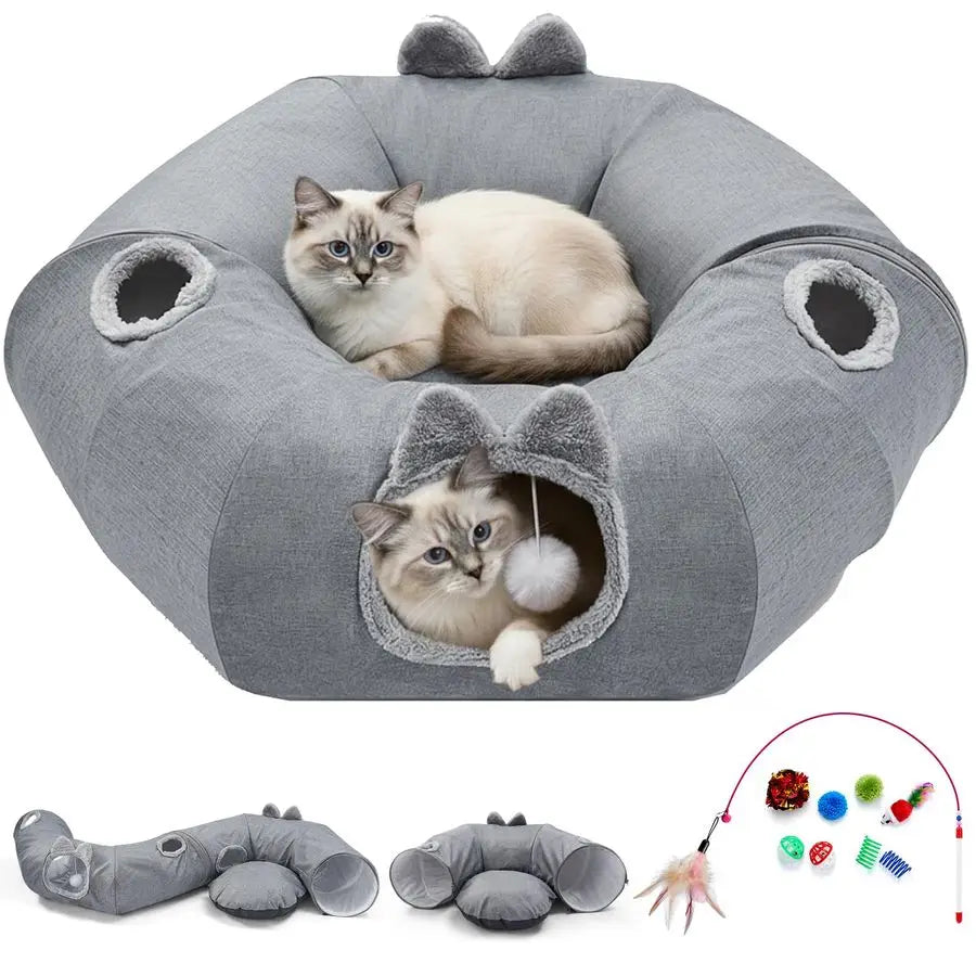 Linen Cat Tunnel With Central Bed And Detachable Soft Mat