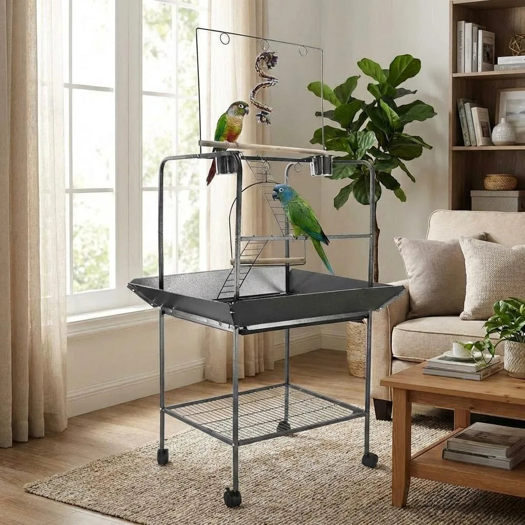 HiMISSCN Bird Playstand Parrot Stand On Wheels With Feeding Station