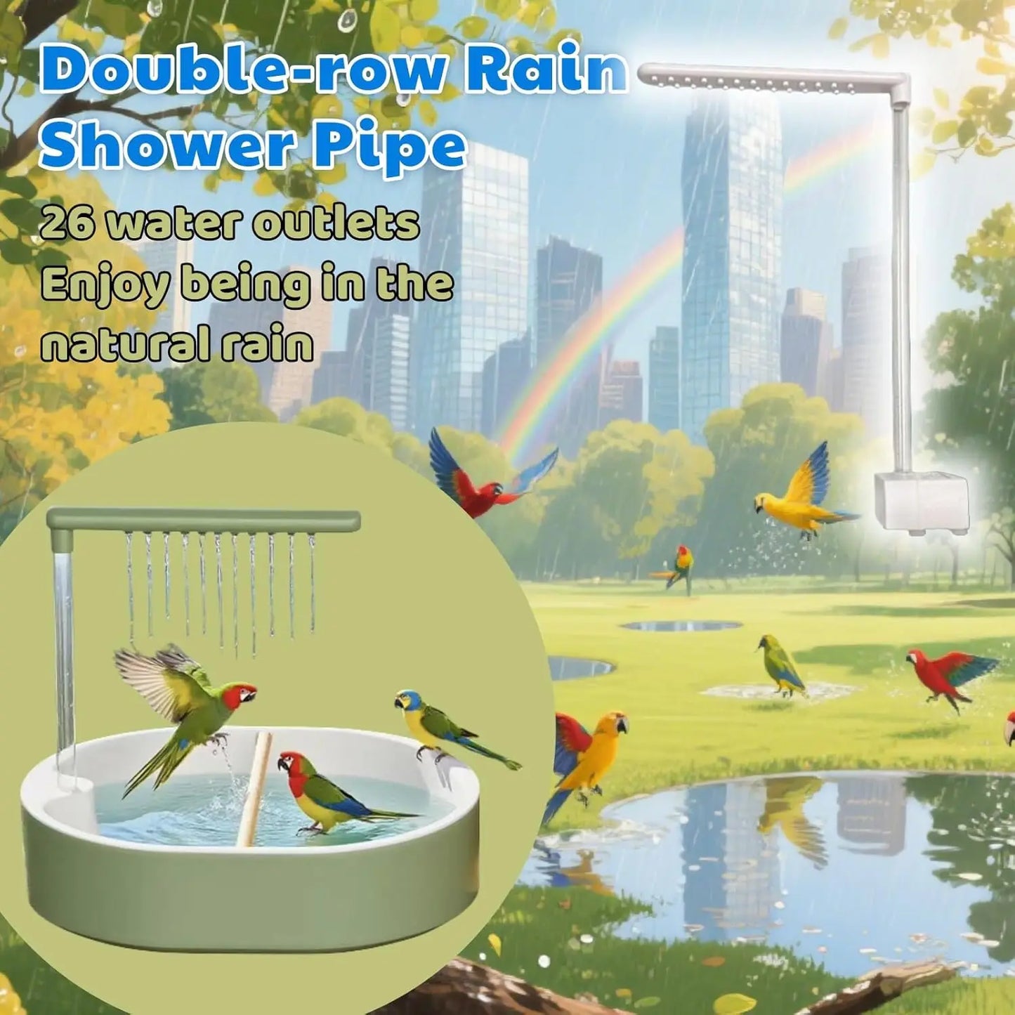 Automatic Circulating Bird Bath For Cage With Splash Guard