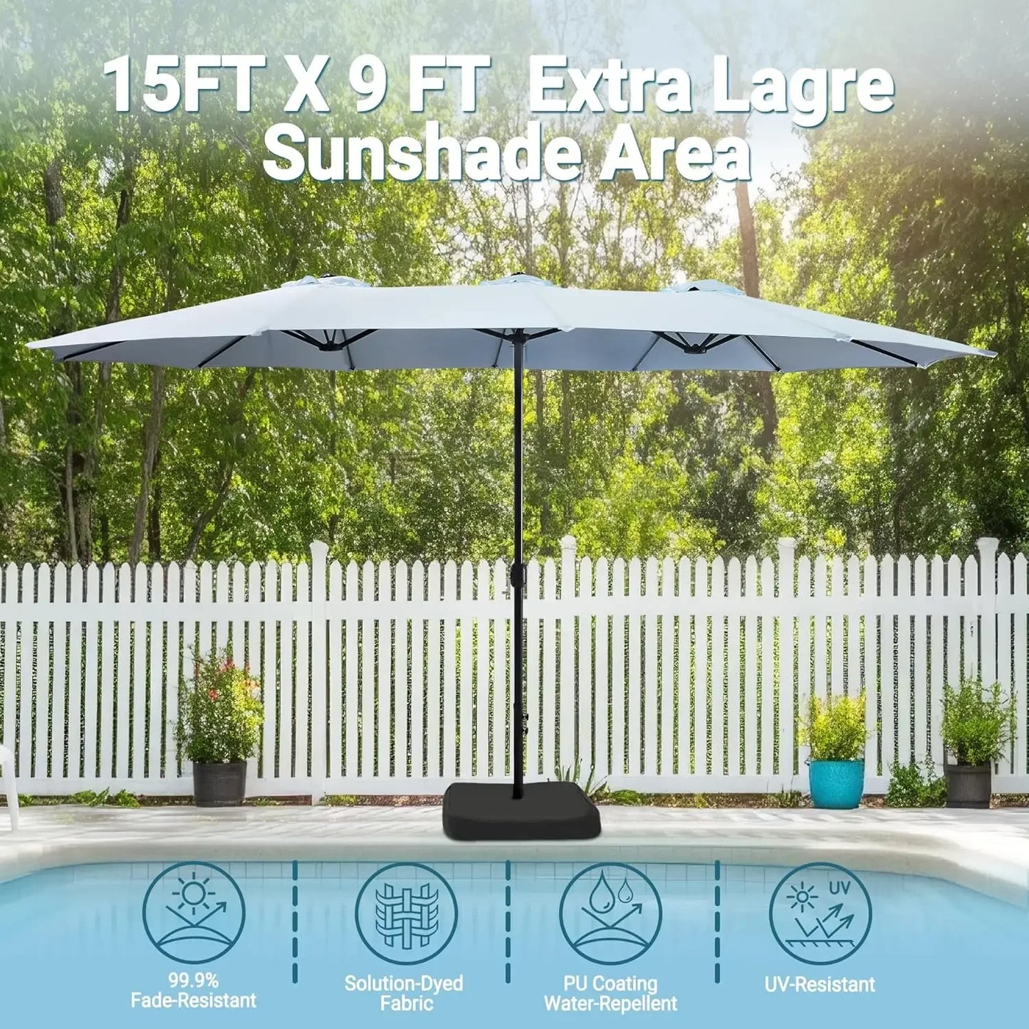 Patio Double Sided Umbrella With Base And Crank For Outdoor