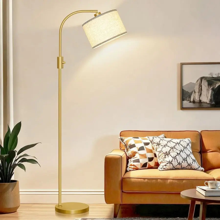 Upgraded Modern Arc Dimmable Tall Floor Lamp With Linen Shade