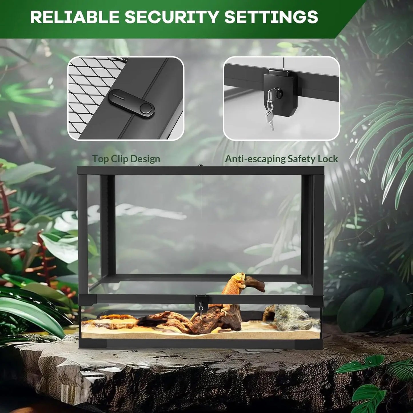 HiMISSH Reptile Glass Terrarium With Top And Side Screen Ventilation