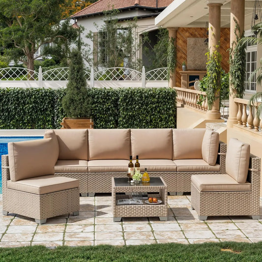GUOHE Outdoor Patio Furniture Set Wicker Sectional Sofa With Cushions