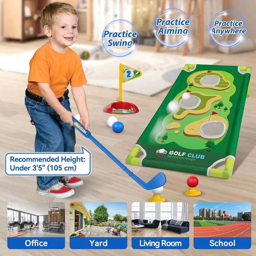 Toddler Golf Set Indoor Putting Mat Cornhole Board