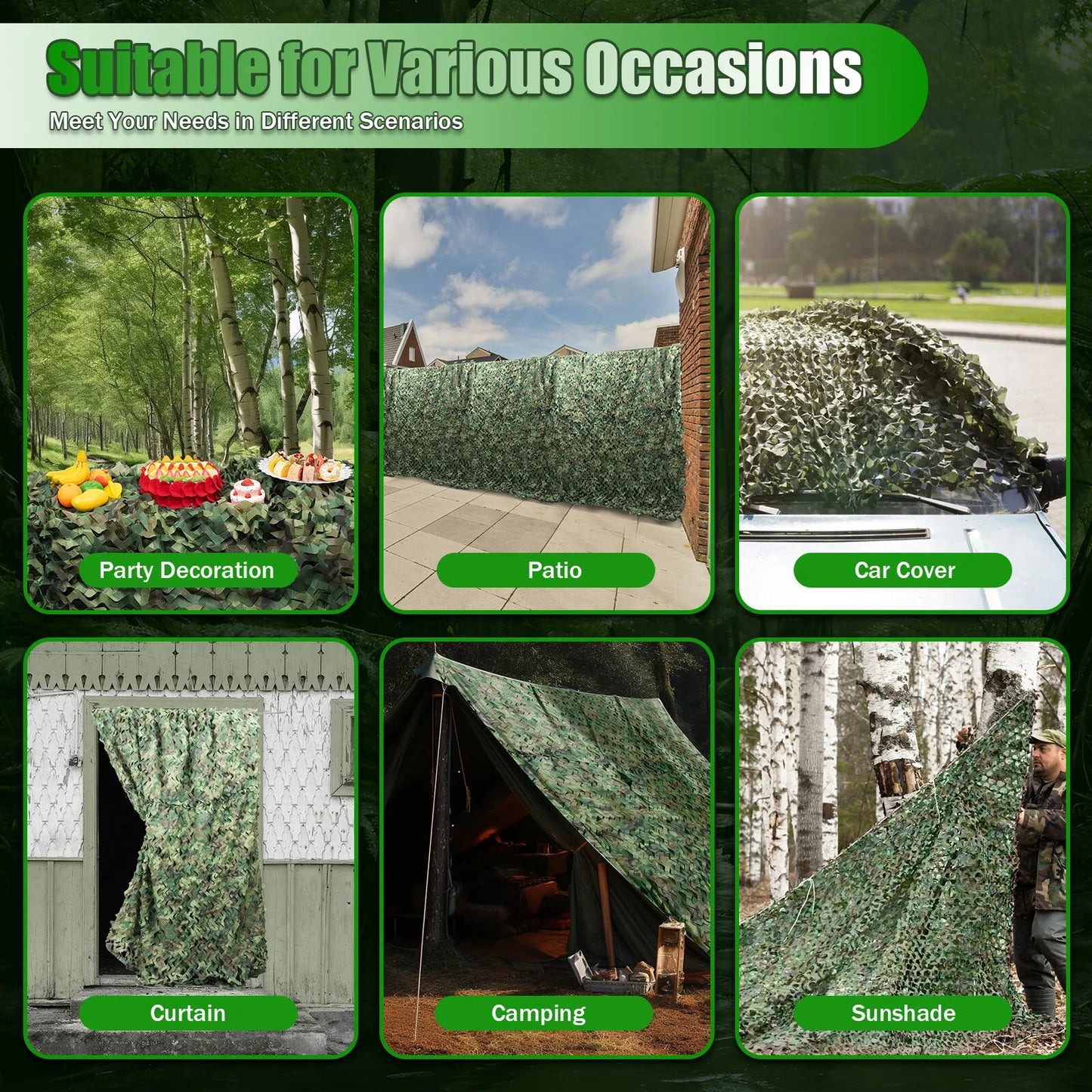 NONECN Camouflage Net Polyester Surface And Nylon String For Garden