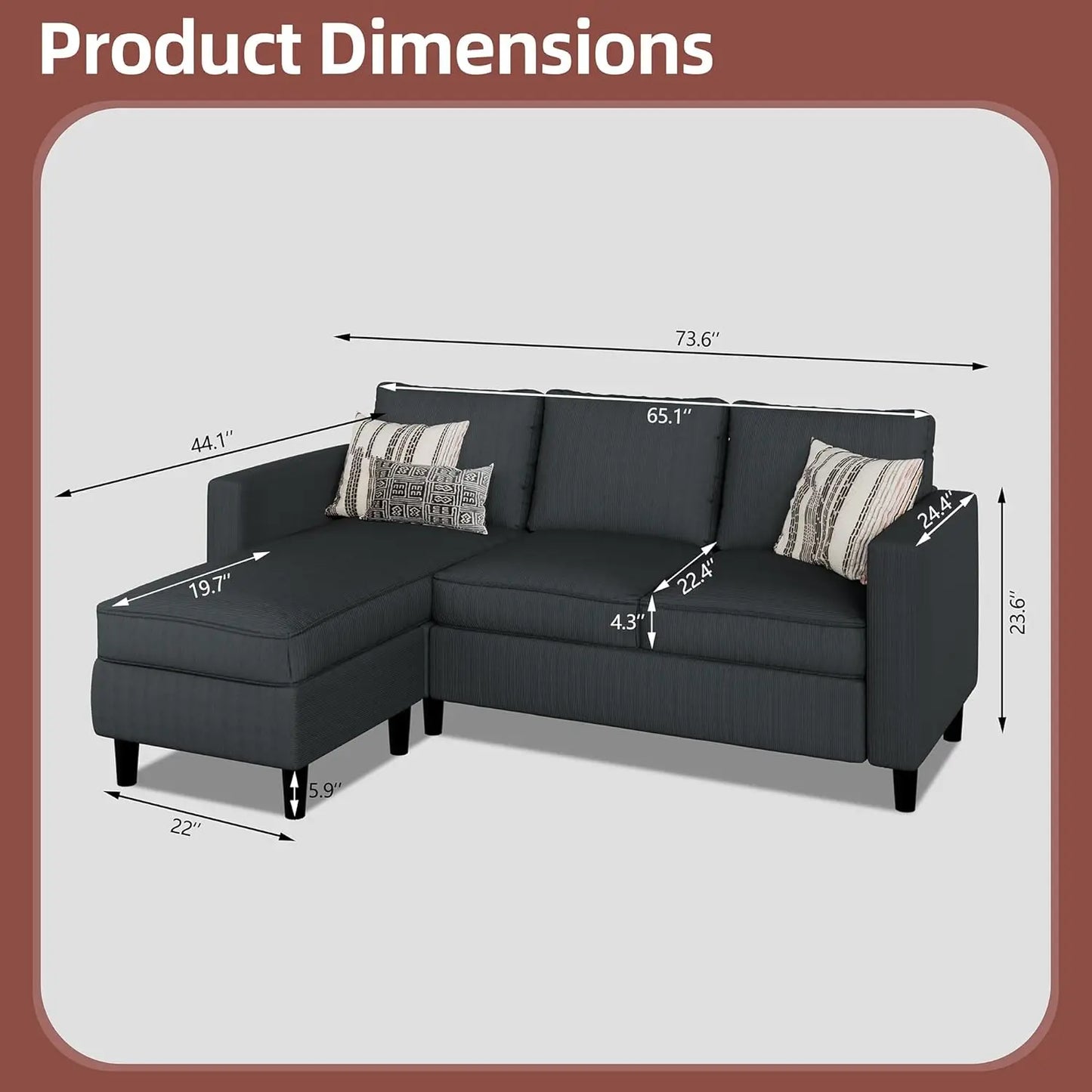 Convertible L Shaped Sectional Sofa Couch With Movable Ottoman