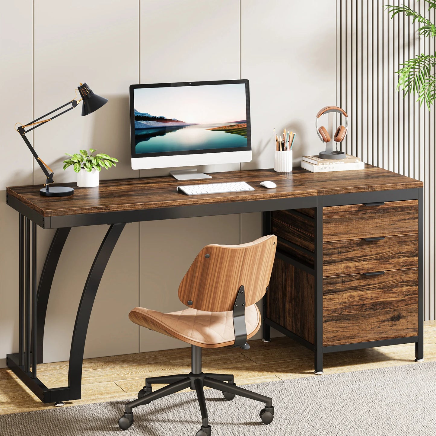 Tribesigns PC Desk With 3 Drawers and Reversible Drawers