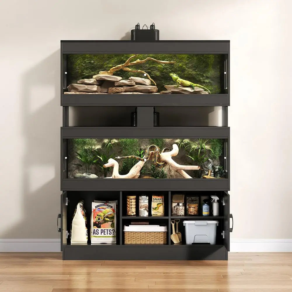 Dual Reptile Tank With Stand And Cabinet Sliding Doors