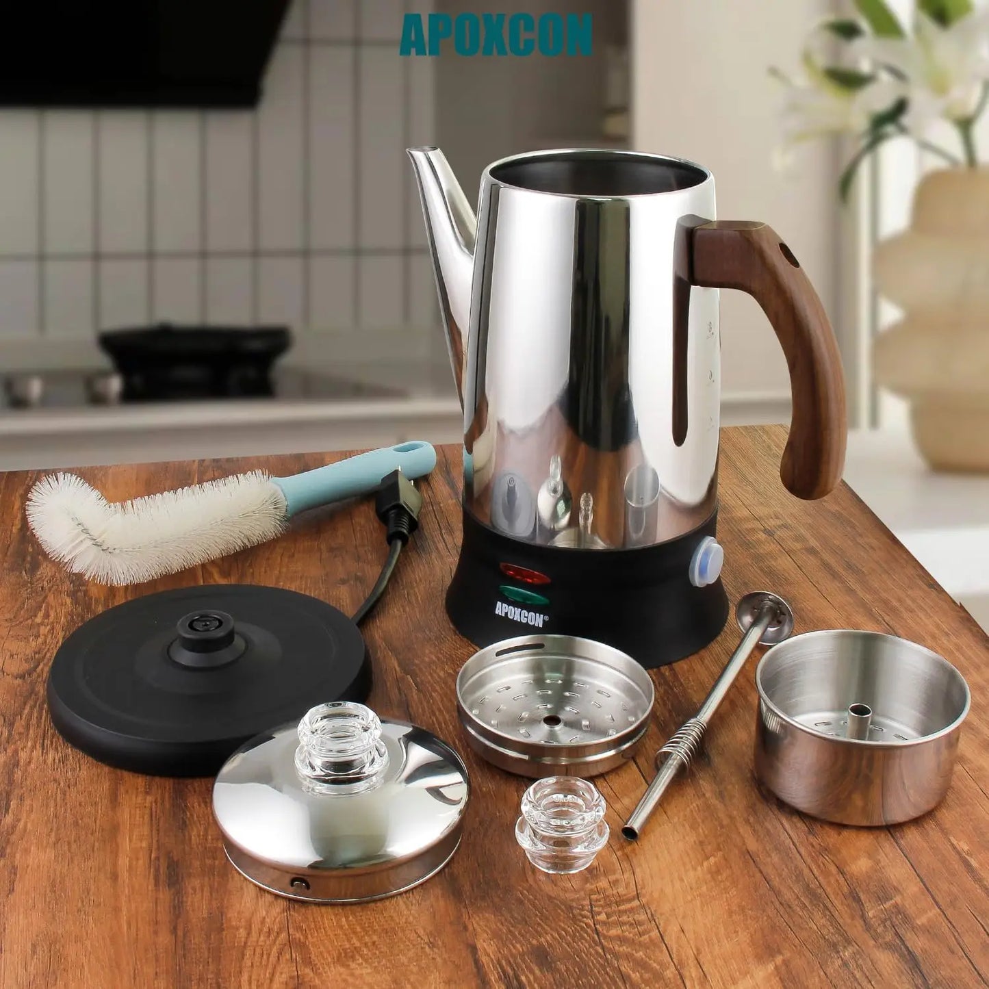XMSJ Electric Coffee Percolator Stainless Steel Pot Glass Brew Knob