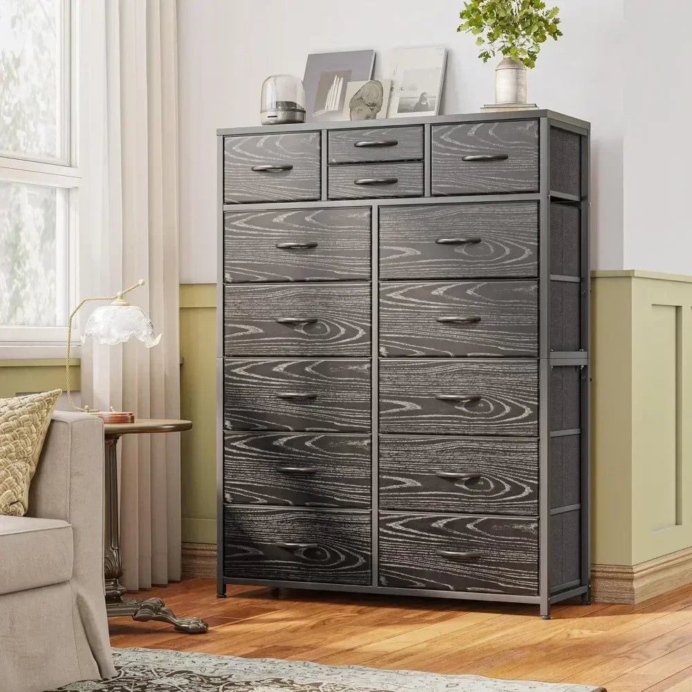 YQXH Tall Dresser With 14 Drawers Metal Frame Wood Top