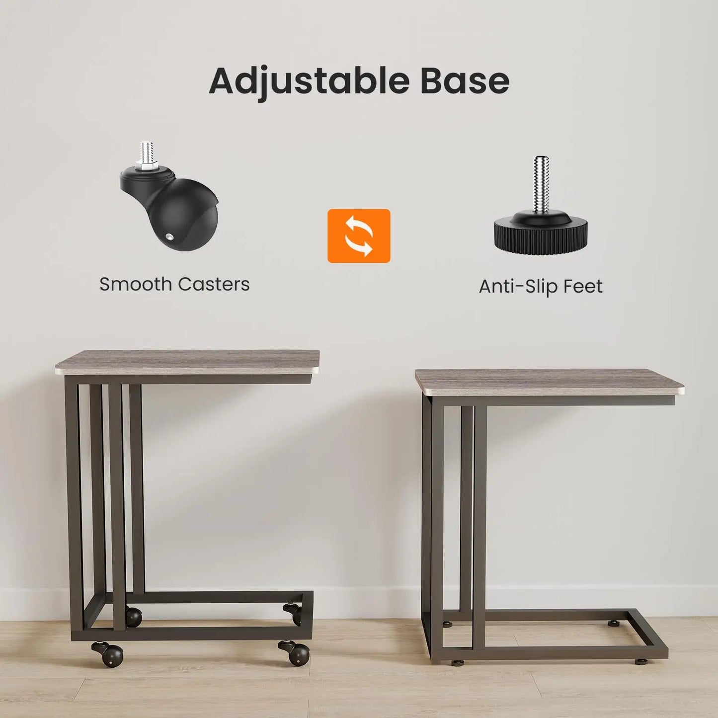 JHK Wood Overbed Sofa Table With Rolling Wheels Metal Frame Adjustable Feet