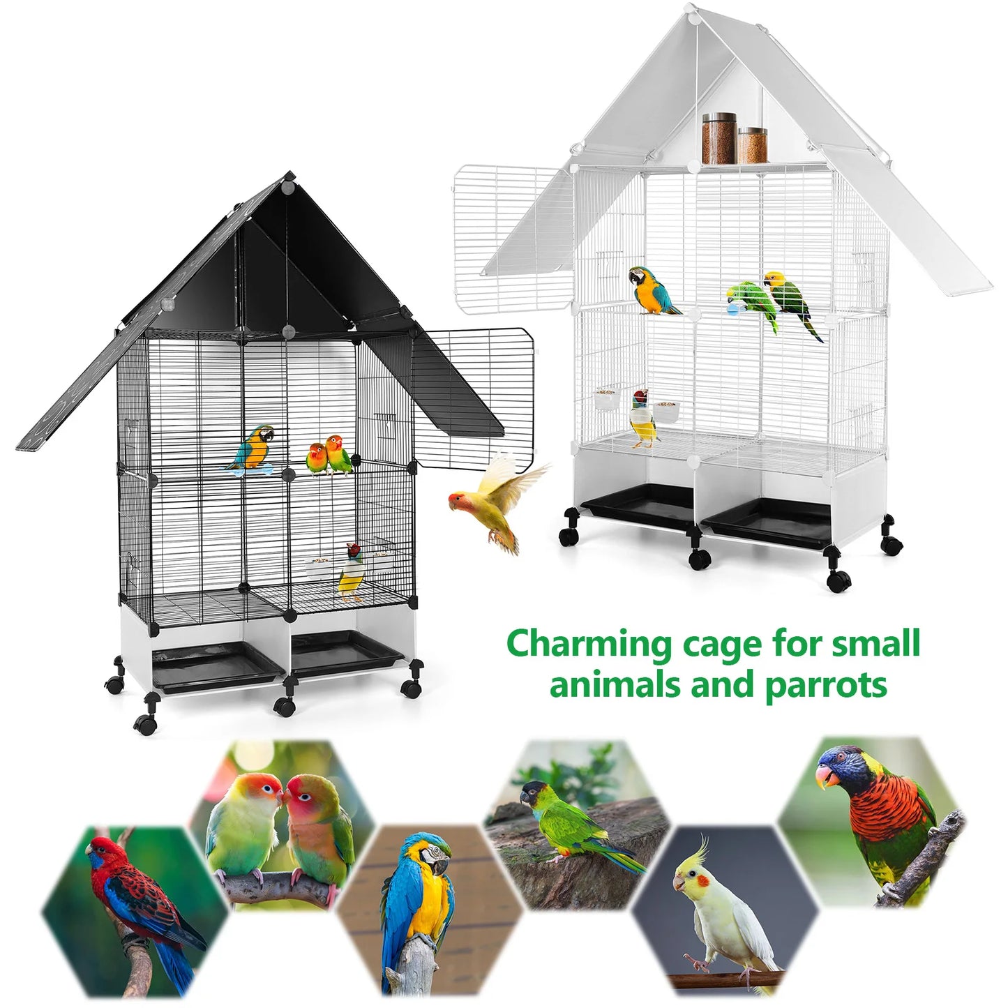 NONEM Two Tier Large Bird Cage With Lock Rolling Stand