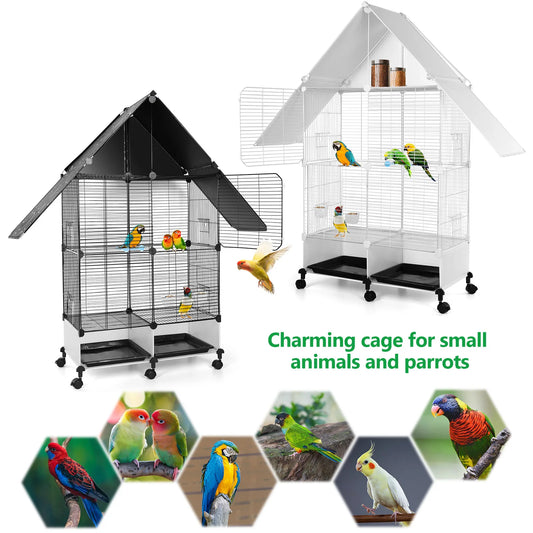 NONEM Two Tier Large Bird Cage With Lock Rolling Stand