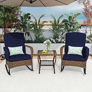 Patio Furniture Set With Rocking Chairs And Wicker Coffee Table