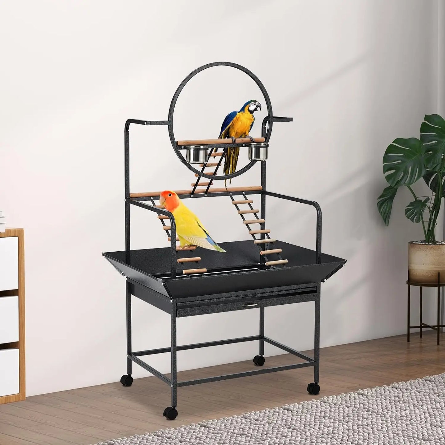 HiMISSCN Bird Play Stand With Lockable Wheels Activity Center