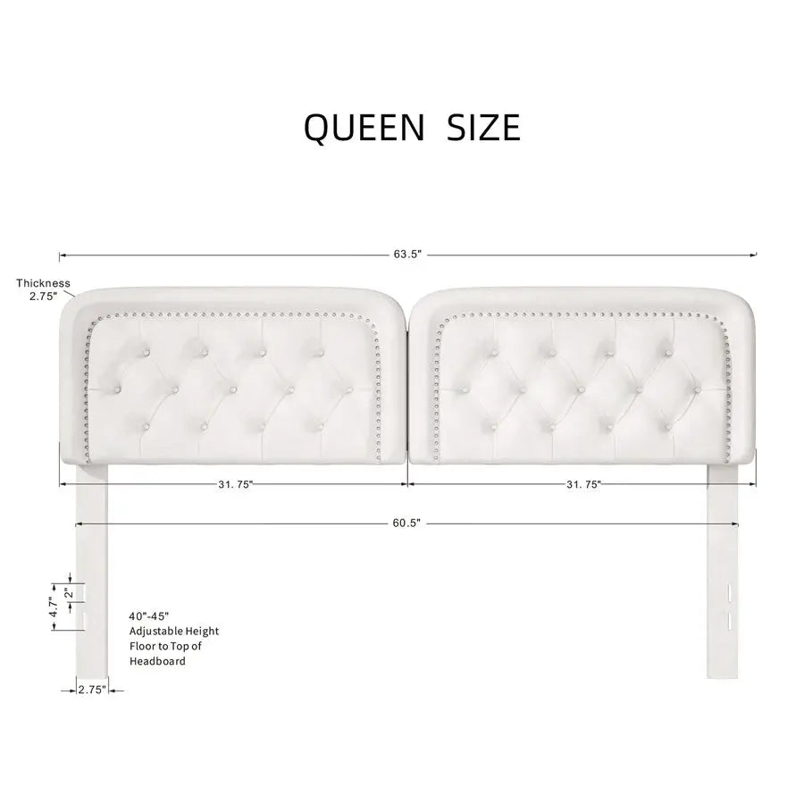 Upholstered Button Tufted Solid Wood Headboard With Adjustable Height