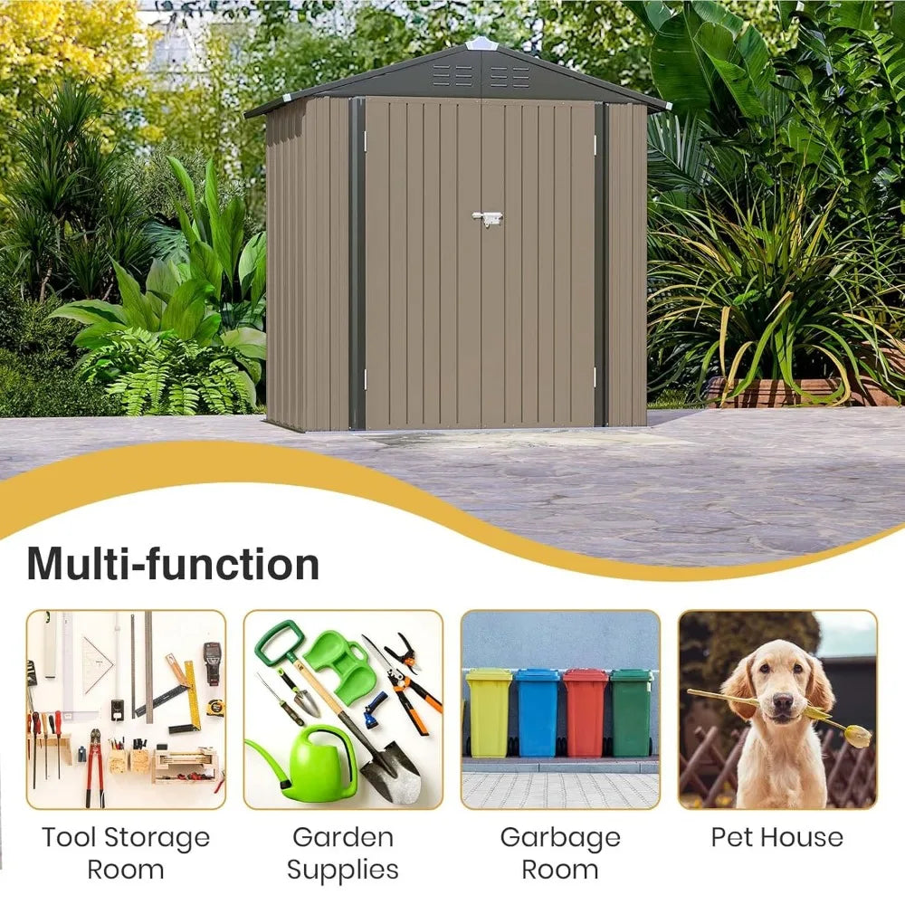 Outdoor Metal Storage Shed With Lockable Door And Sloping Roof