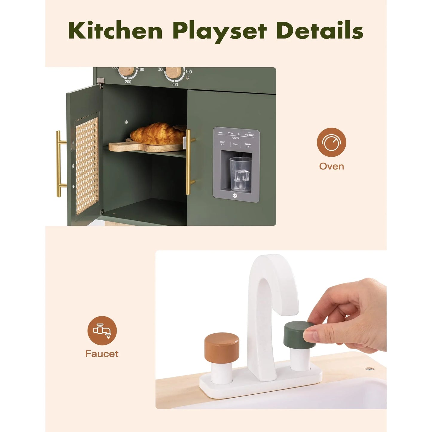 Rolife Kids Kitchen Play Set With Ice Maker Wooden Toy