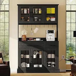 Kitchen Pantry Storage Cabinet With Microwave Stand And Power Outlet