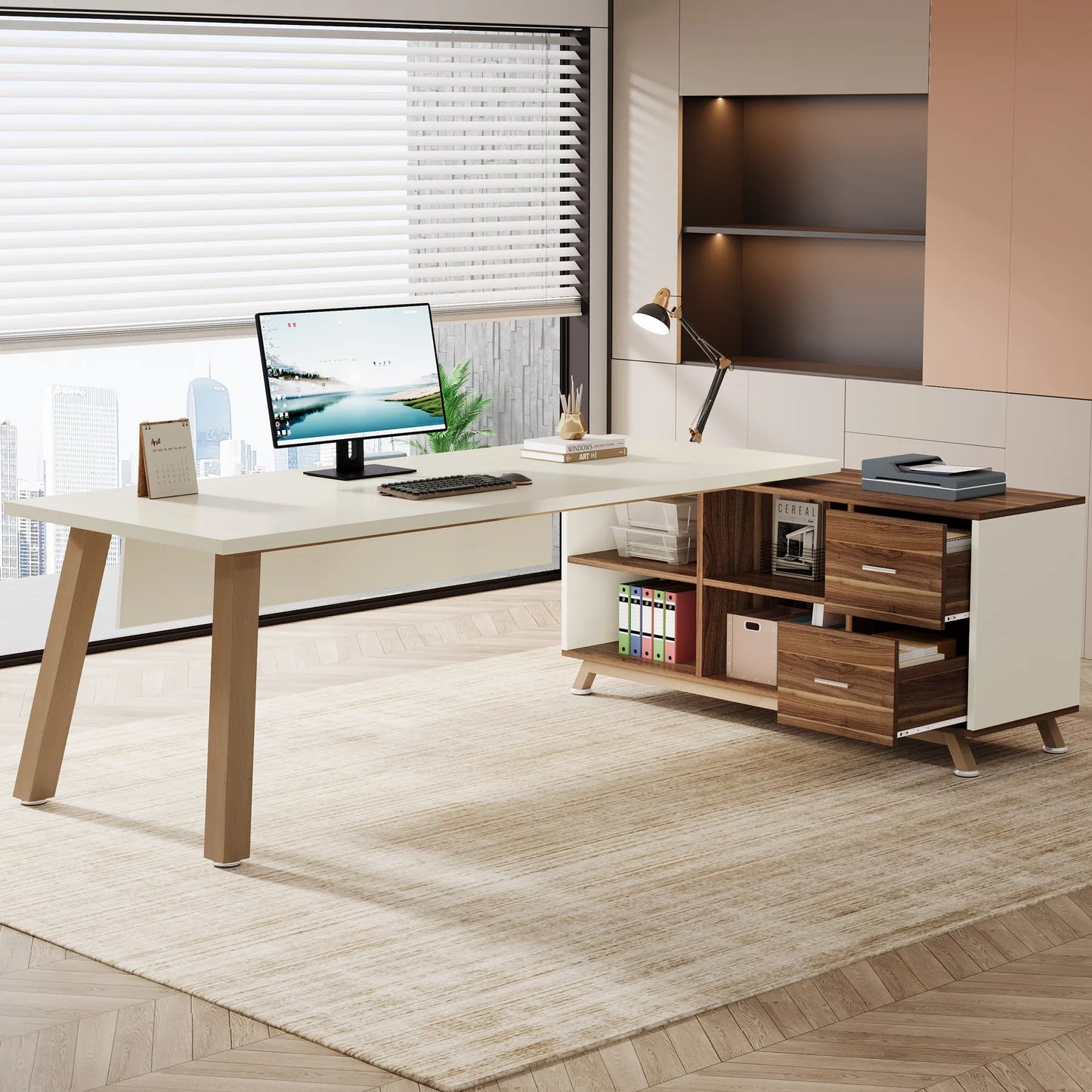 Tribesigns Executive L Shaped Desk With Cabinet And Storage