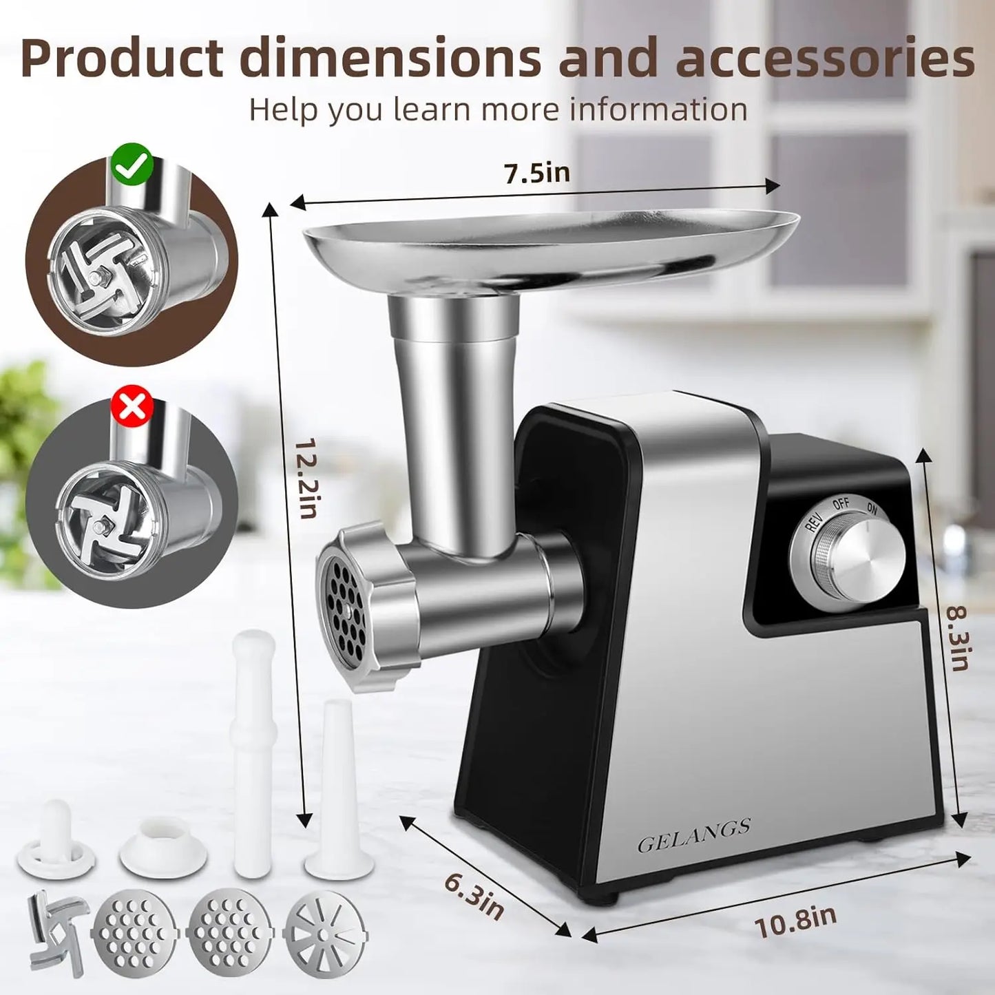 Electric Meat Grinder 350W With Sausage Stuffer Kubbe Kit