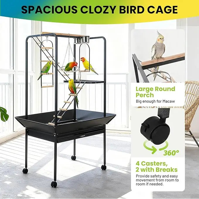HiMISSCN Parrot Playstand With Wheels Bird Cage Stand Playground