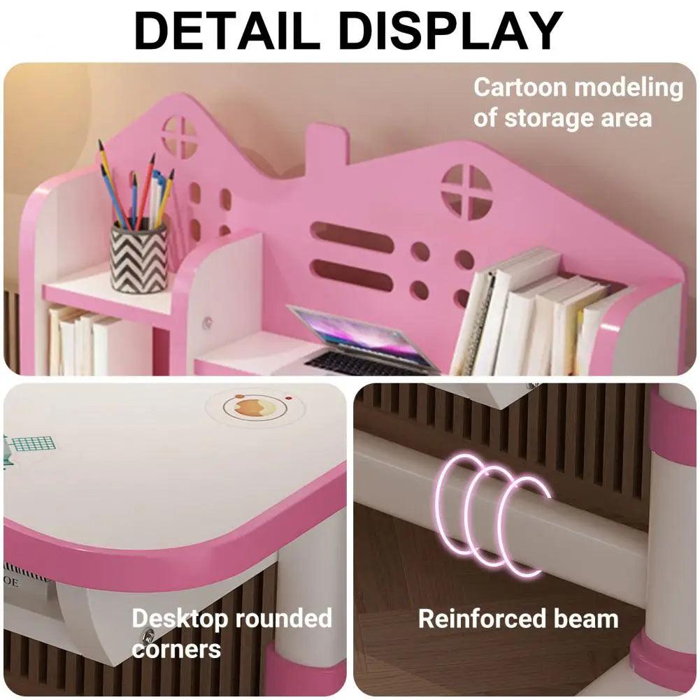 Diowewea Kids Desk Chair Set With Adjustable Height And Cartoon Bookstand