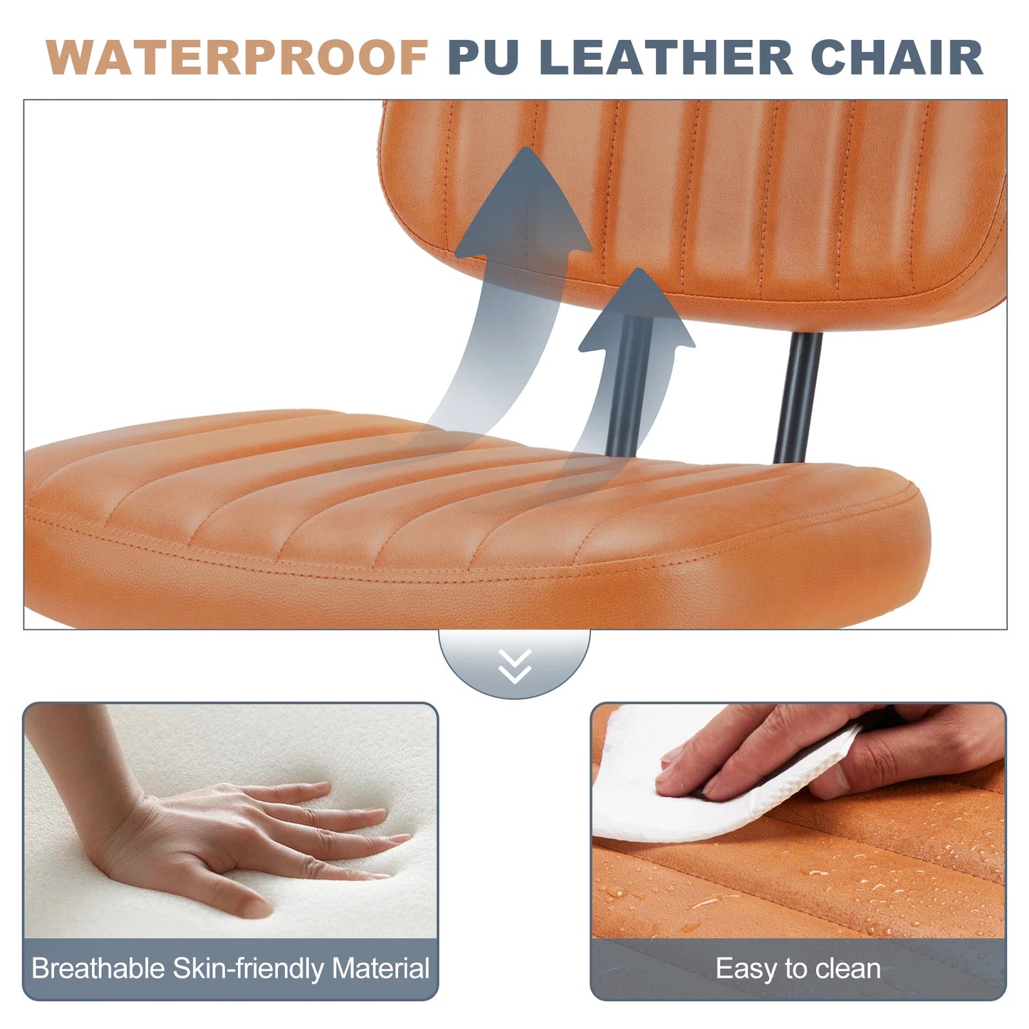 JHK Armless Office Chair With Lumbar Support Adjustable PU Leather