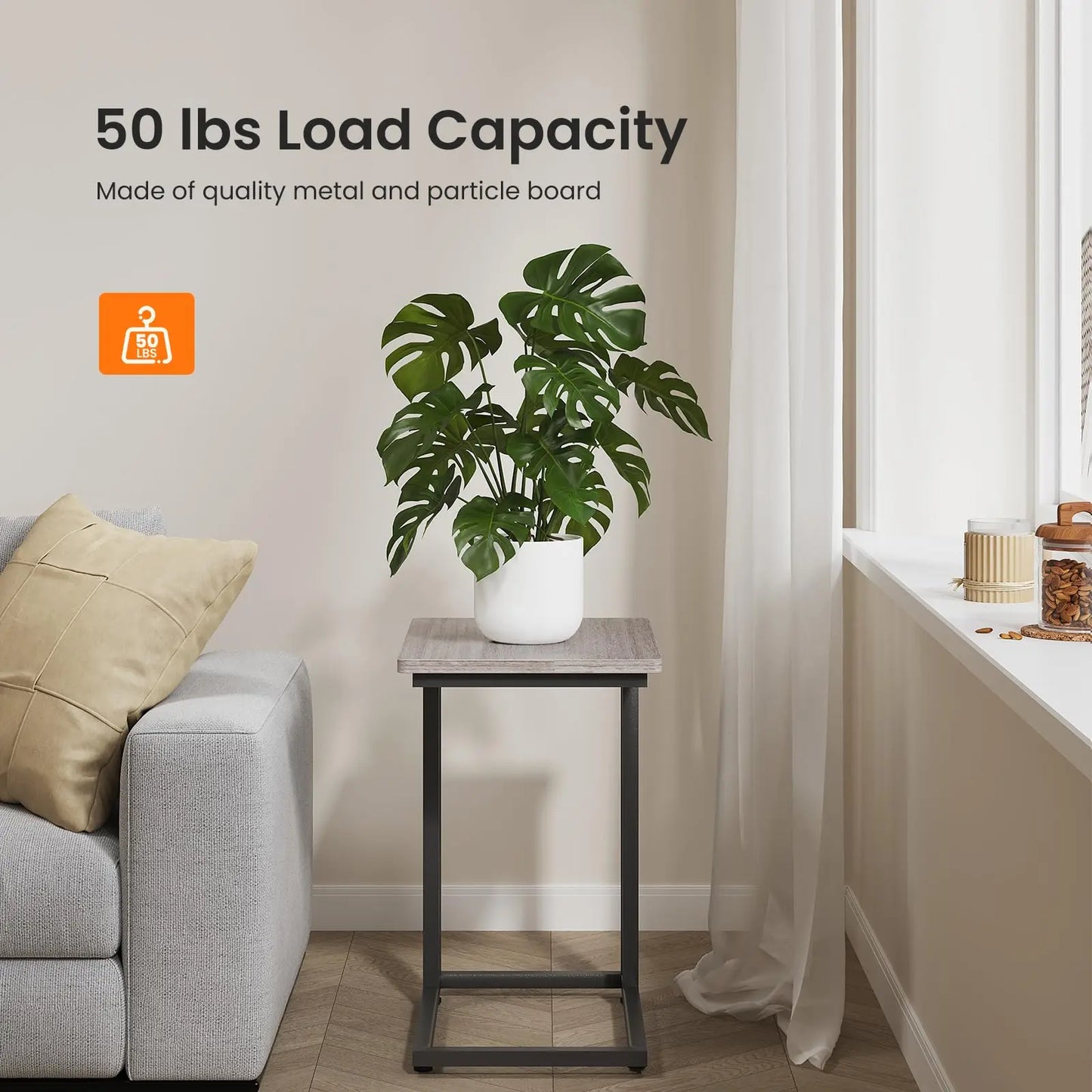 JHK Wood Overbed Sofa Table With Rolling Wheels Metal Frame Adjustable Feet