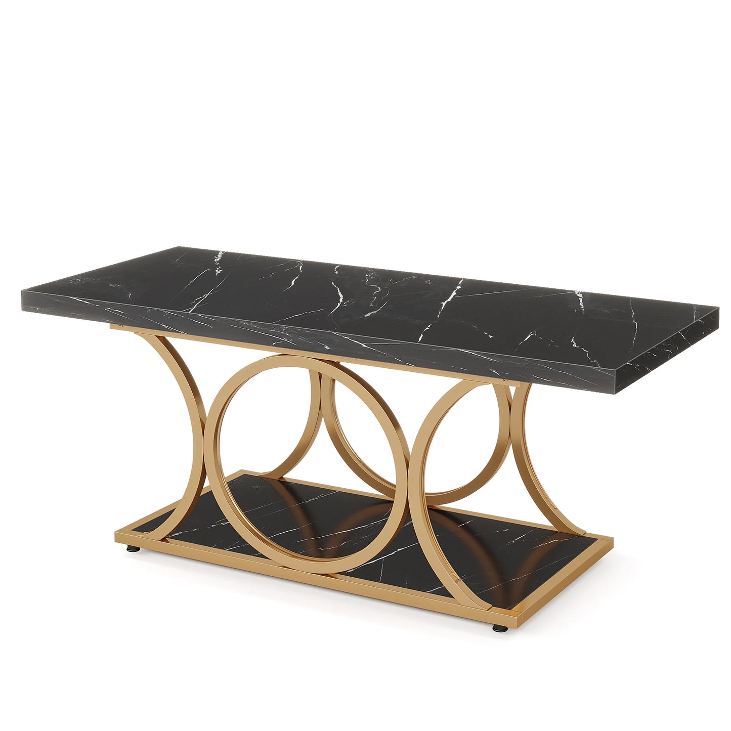 Tribesigns Rectangle Coffee Table 2 Tier Faux Marble Wood
