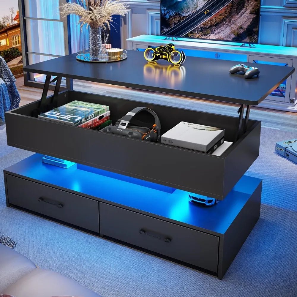 XMSJ Lift Top Coffee Table With Storage And LED Lights